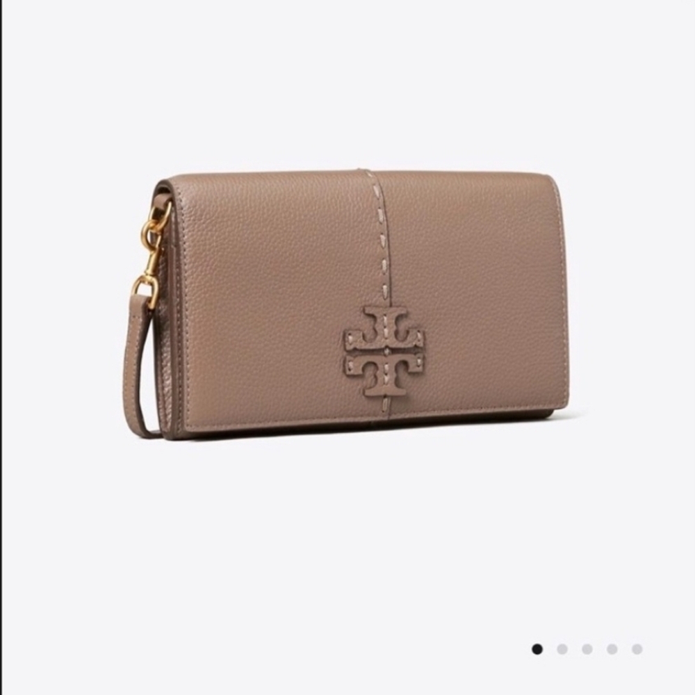 Tory Burch Tan Clutch with Gold Accents
